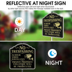 Faittoo No Trespassing Signs Private Property Video Surveillance Sign with 42" Stake, 2-Pack 12"x12" Rust Free Aluminum, Reflective, 2 Pre-drilled Holes, Includes Matching Screws & Wren Black Gold with 42" Stake- 2 Pack