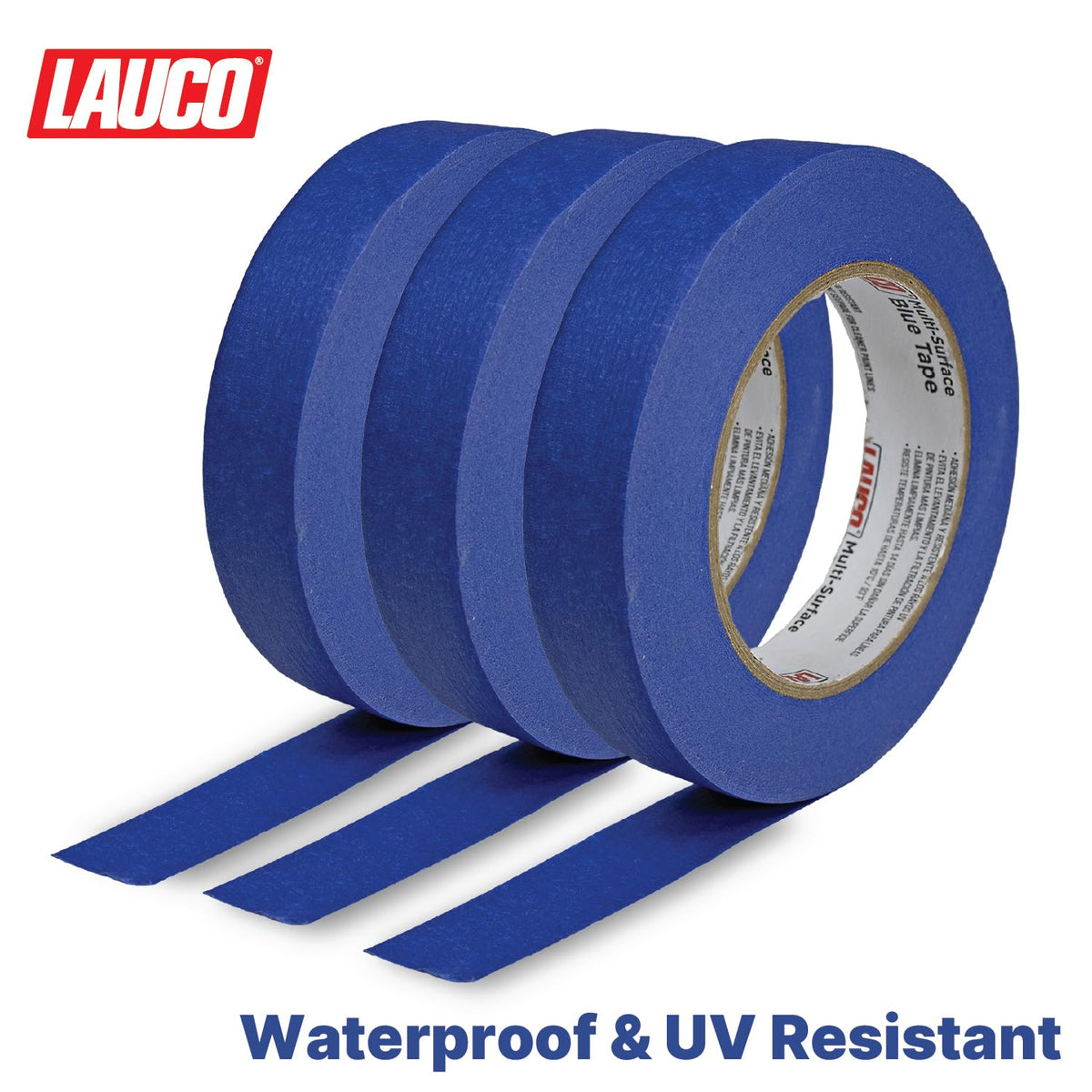 LAUCO Multi-Surface Blue Painter’s Masking Tape, Medium Adhesion, UV-Resistant, Clean Removal, 1.88 in x 60 yds (48mm x 55m) Rolls, Ideal for Indoor & Outdoor Painting, Trim, Walls (0.94 In (3 Rolls))