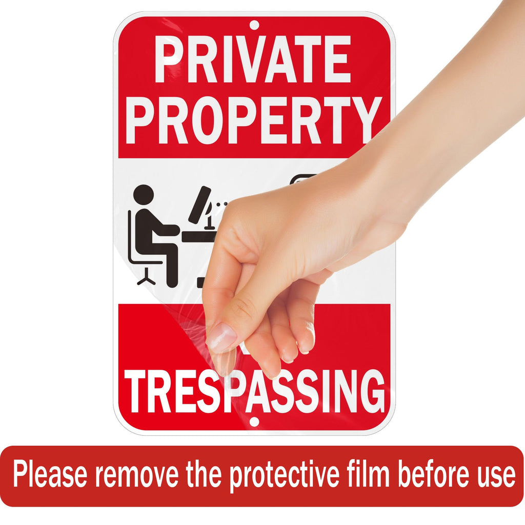 Security Signs Private Property No Trespassing Sign, Reflective Aluminum, 18 x 12 Inches, Weather Resistant, Waterproof, 2 Pack Red - 2 Pack - 12" x 18"