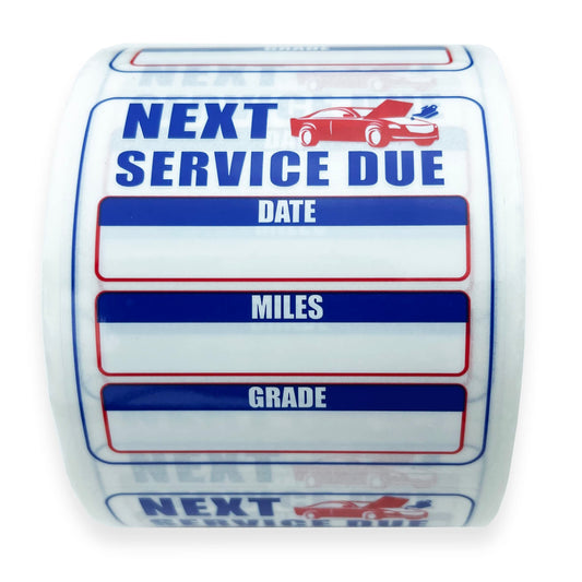 Oil Change Stickers 250 Pcs Per Roll-Service Reminder Stickers-2 inches x 2 inches Premium Clear Stock-Windshield-Checkered Flag- Peel & Write and Stick with No Residue Car Sticker.