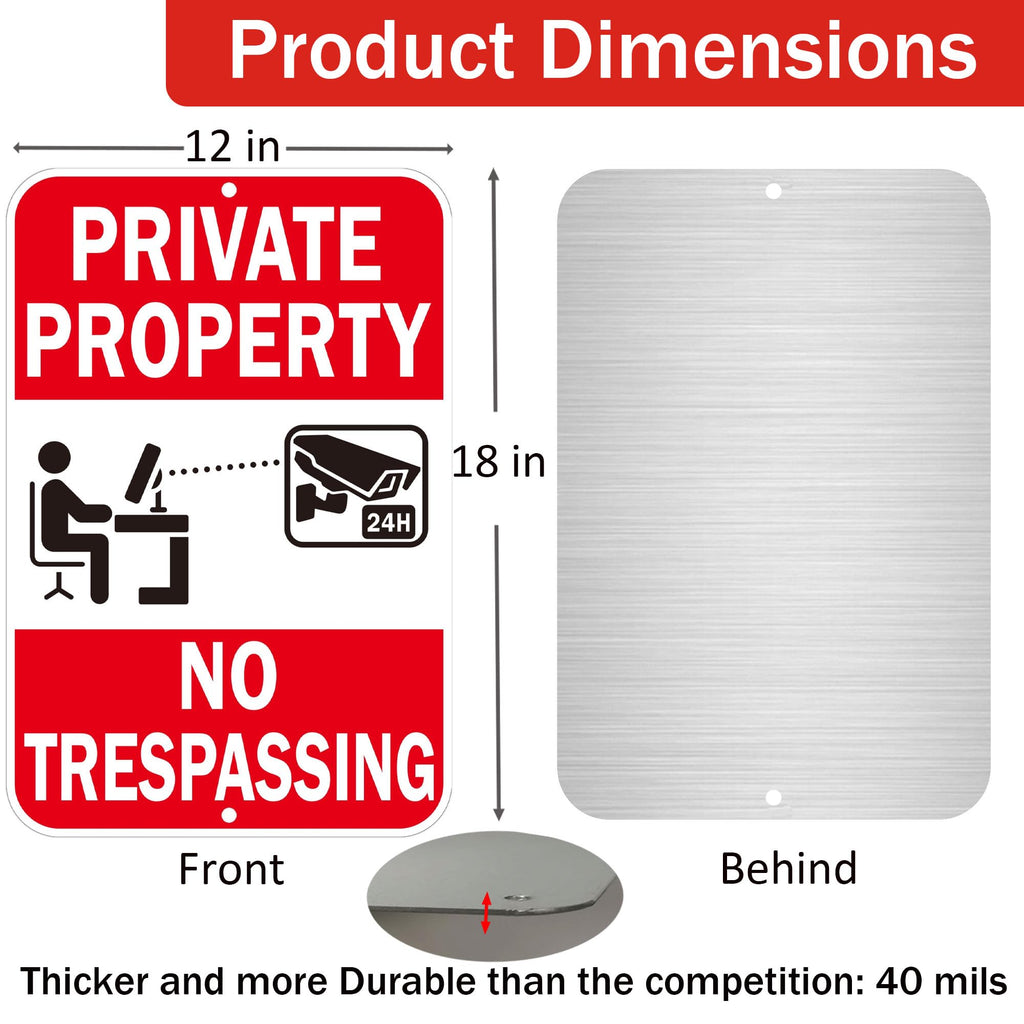 Security Signs Private Property No Trespassing Sign, Reflective Aluminum, 18 x 12 Inches, Weather Resistant, Waterproof, 2 Pack Red - 2 Pack - 12" x 18"