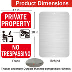 Security Signs Private Property No Trespassing Sign, Reflective Aluminum, 18 x 12 Inches, Weather Resistant, Waterproof, 2 Pack Red - 2 Pack - 12" x 18"