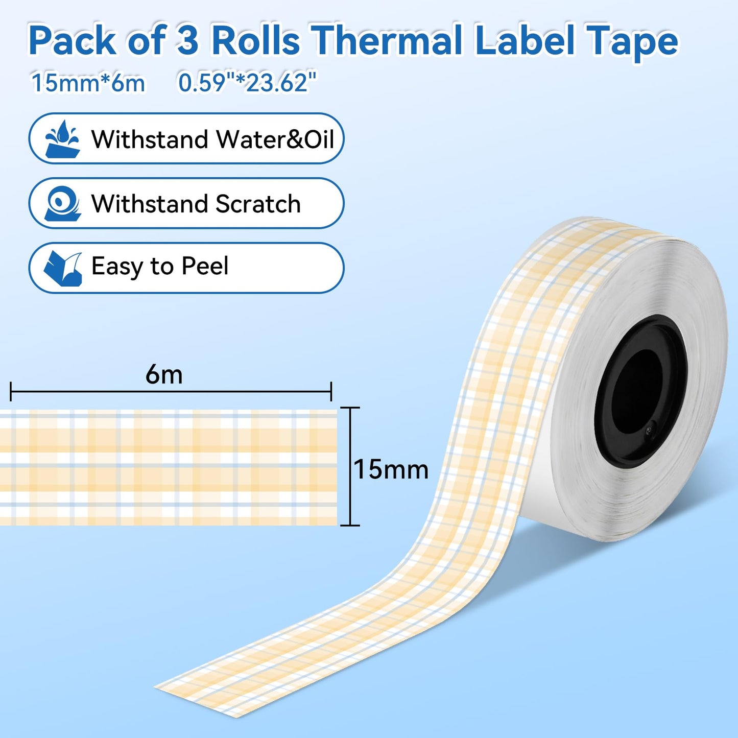 D30 Continuous Labels, Long Label Tape for D30 D32 D10 D35 Q30 Label Maker, Black on Picnic Grid, Poi Grid, Pink Grid Thermal Label Tape for Home School, 15 x 6m (19/32 x 2367/32) Tape Picnic Grid Pattern