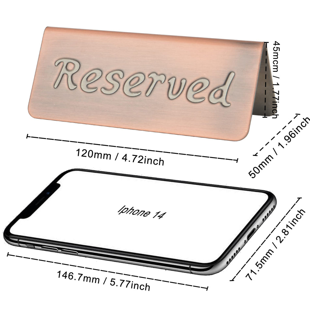 2 Pack Small Reserved Table Signs for Restaurants,Dinner Parties,Banquets,Events,Stainless Steel Table Tent Place Signs,10 Year’s Use,Etched Design,Double Sided View,4.7x1.9 In,(Vintage Red) Vintage Red