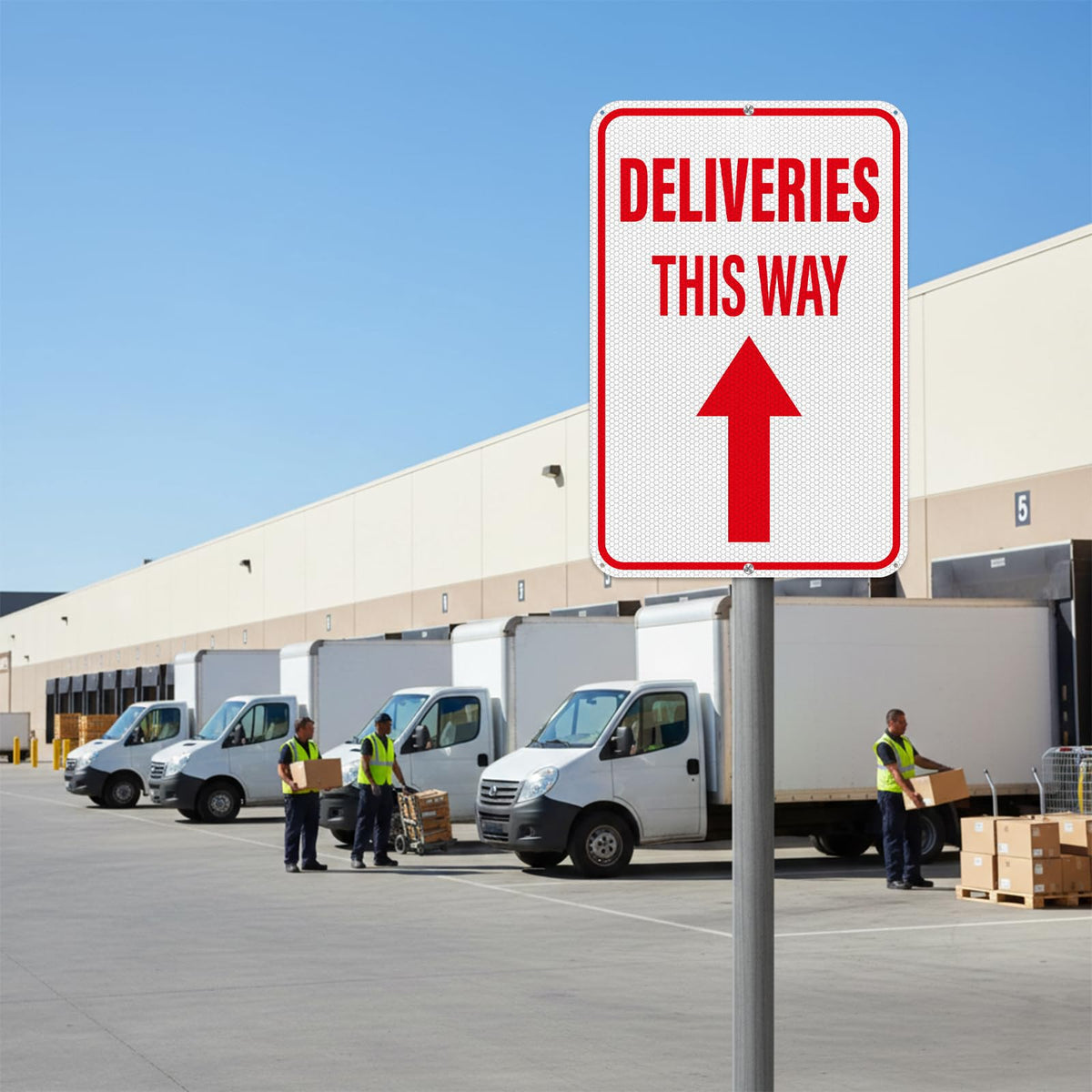2 Pack Deliveries This Way Sign with Directional Upward Arrow 18 × 12 Inch Reflective Aluminum Rust Free Metal Package Delivery Signs for Outside Home Business Property Red-Upward Arrow