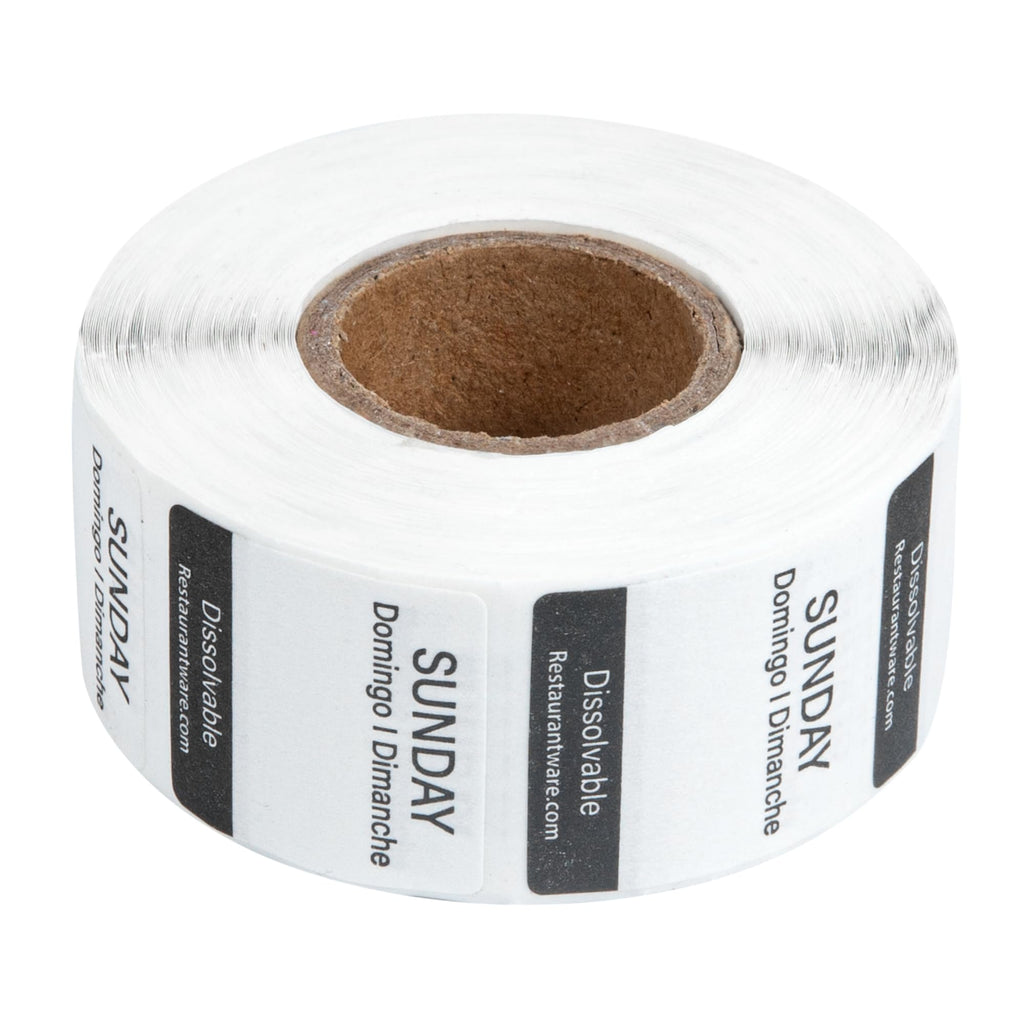 Restaurantware RW Smart 1 Inch x 1 Inch Food Rotation Labels 3500 Dissolvable Food Safety Labels - Premium Trilingual Paper Day Of The Week Labels For Food Storage Or Prep Weekly 7-Day