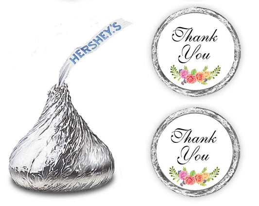 324 Floral Roses Thank You Kisses Wedding Stickers, Chocolate Drops Labels Stickers for Weddings, Bridal Shower Engagement Party Decorations, Favors for Kisses. Made in USA