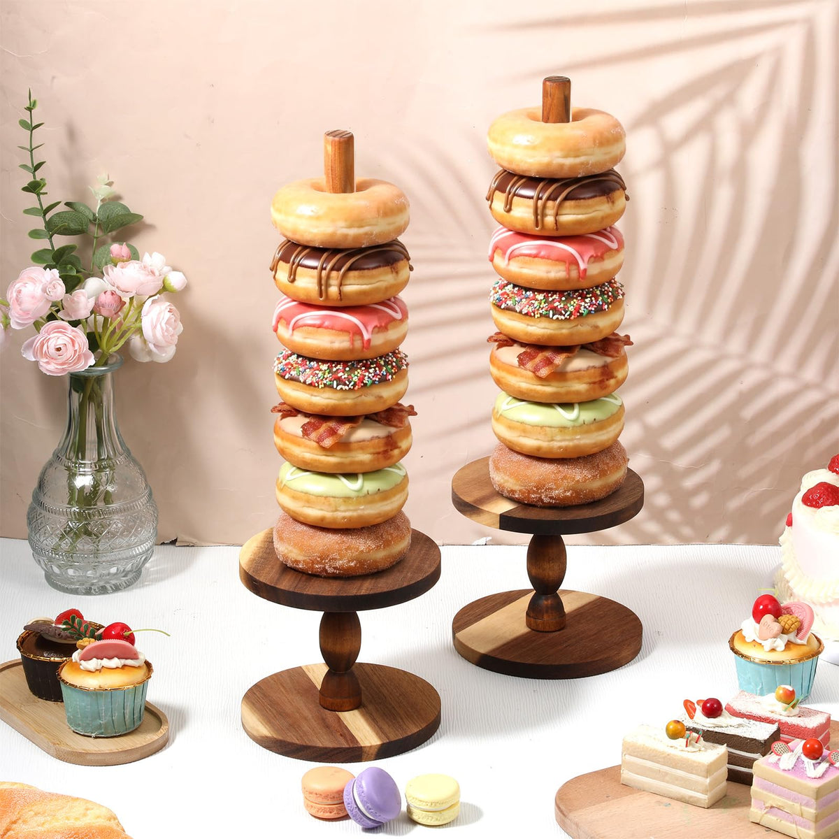 4 Pcs Wooden Donut Stand for Dessert Table Farmhouse Donut Stand