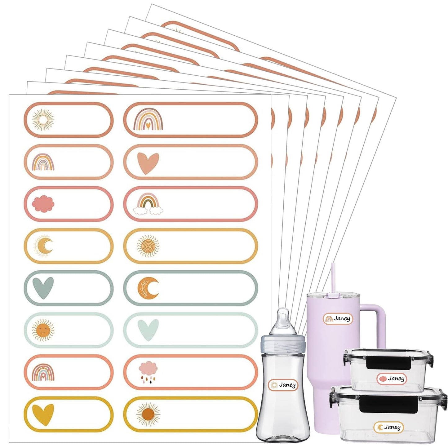 128 Pcs Baby Bottle Labels for Daycare, Waterproof Name Labels for Daycare, School Name Label Stickers for Kids, Self - Laminating Self Adhesive, Name Tags Stickers