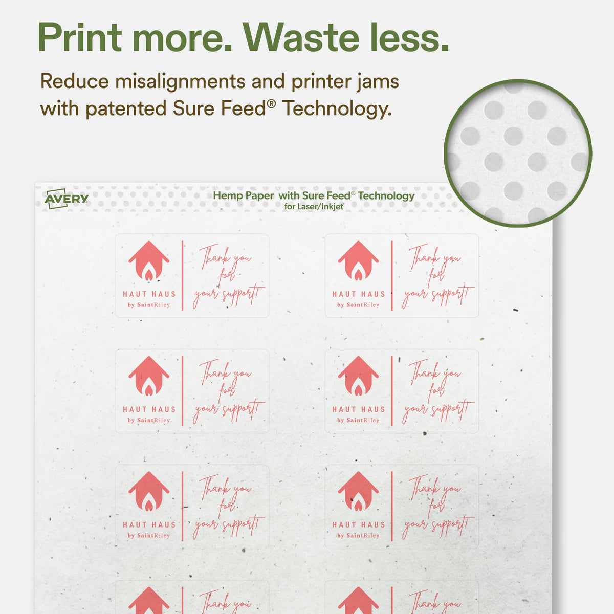 Avery Printable Rectangle Hemp Labels with Sure Feed Technology, 1-1/2" x 2-3/4", Off-White, Print-to-the-Edge, Laser & Inkjet Compatible, 400 Total, Great for Product Branding, Packaging, and More 400 Labels