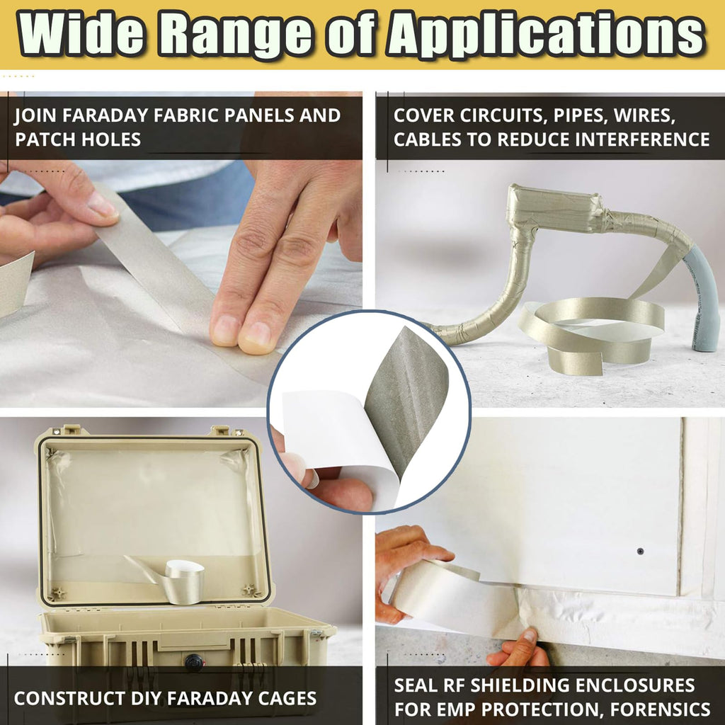 Faraday Cloth Conductive Adhesive High-Shielding Tape Waterproof Conductive Tape for Signal Screens for Electrical Connection EMI Shielding Display Repair Cable Interference Blocking (2 Inch x 65 Ft) 2 Inch x 65 Ft