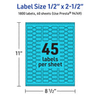 Avery® Printable Barbell Labels, Sure Feed® Technology, 1/2" x 2-1/2", Bright Blue Labels, Laser/Inkjet Printable, 1,800 Total, Great for Jewelry and Cords 1,800 labels
