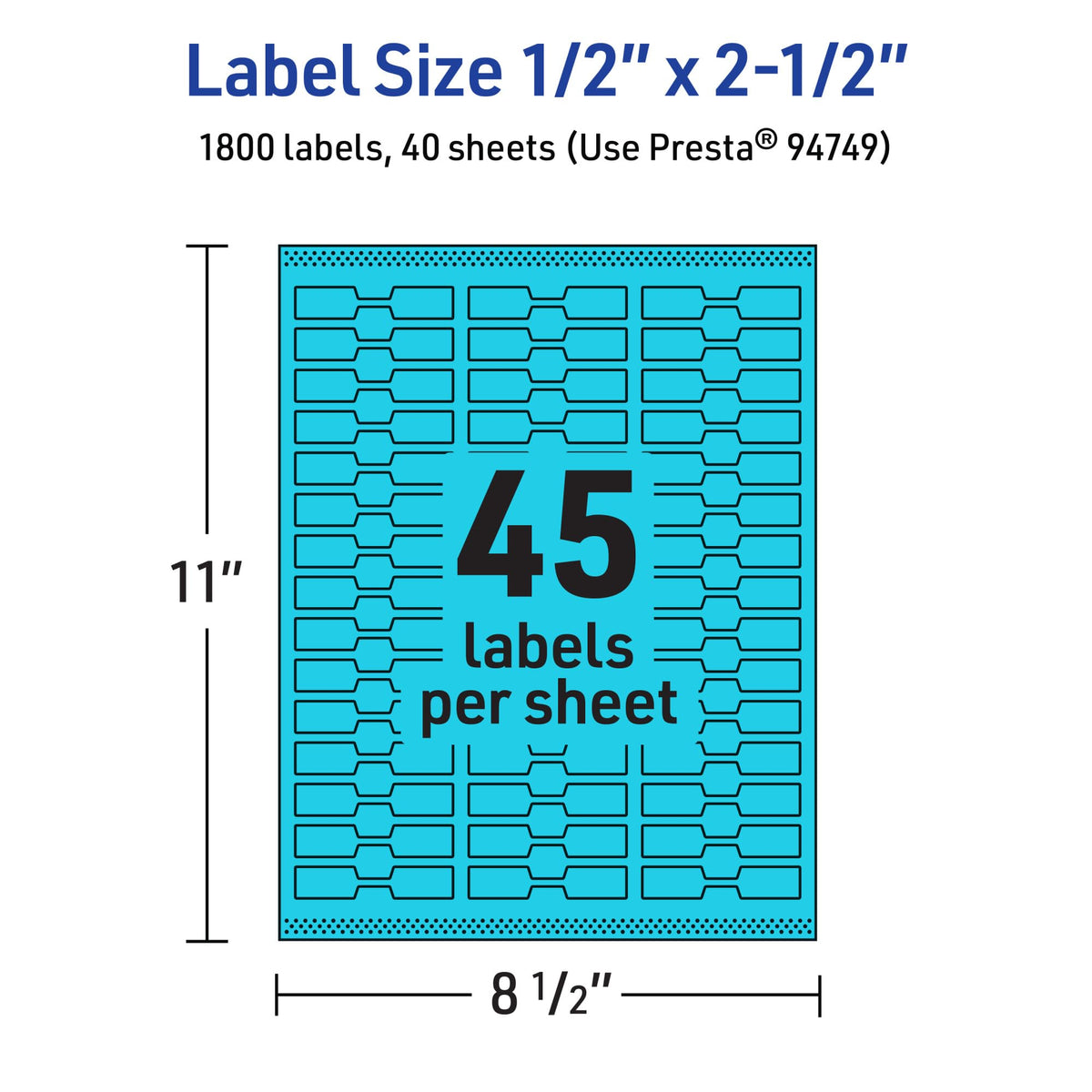Avery® Printable Barbell Labels, Sure Feed® Technology, 1/2" x 2-1/2", Bright Blue Labels, Laser/Inkjet Printable, 1,800 Total, Great for Jewelry and Cords 1,800 labels