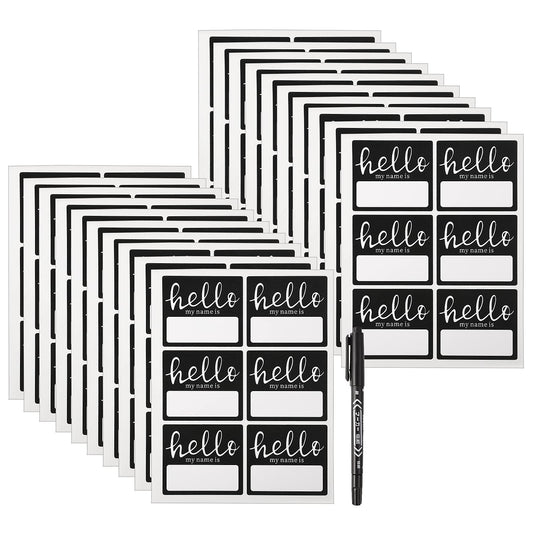 120 Pcs Hello My Name is Stickers with Black Marker Pen, Hello My Name is Name Tag Stickers for School Office Home, 2.5" x 2.85"