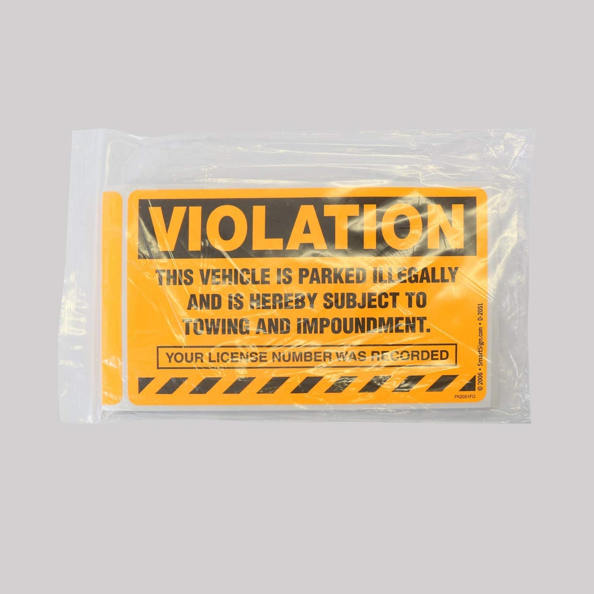 SmartSign (50-Pack) 5" x 8" 'Violation - Vehicle Illegally Parked, Subject to Towing/Impoundment' Parking Stickers with Permanent Adhesive, 4.5 mil Paper, Fluorescent Orange/Black
