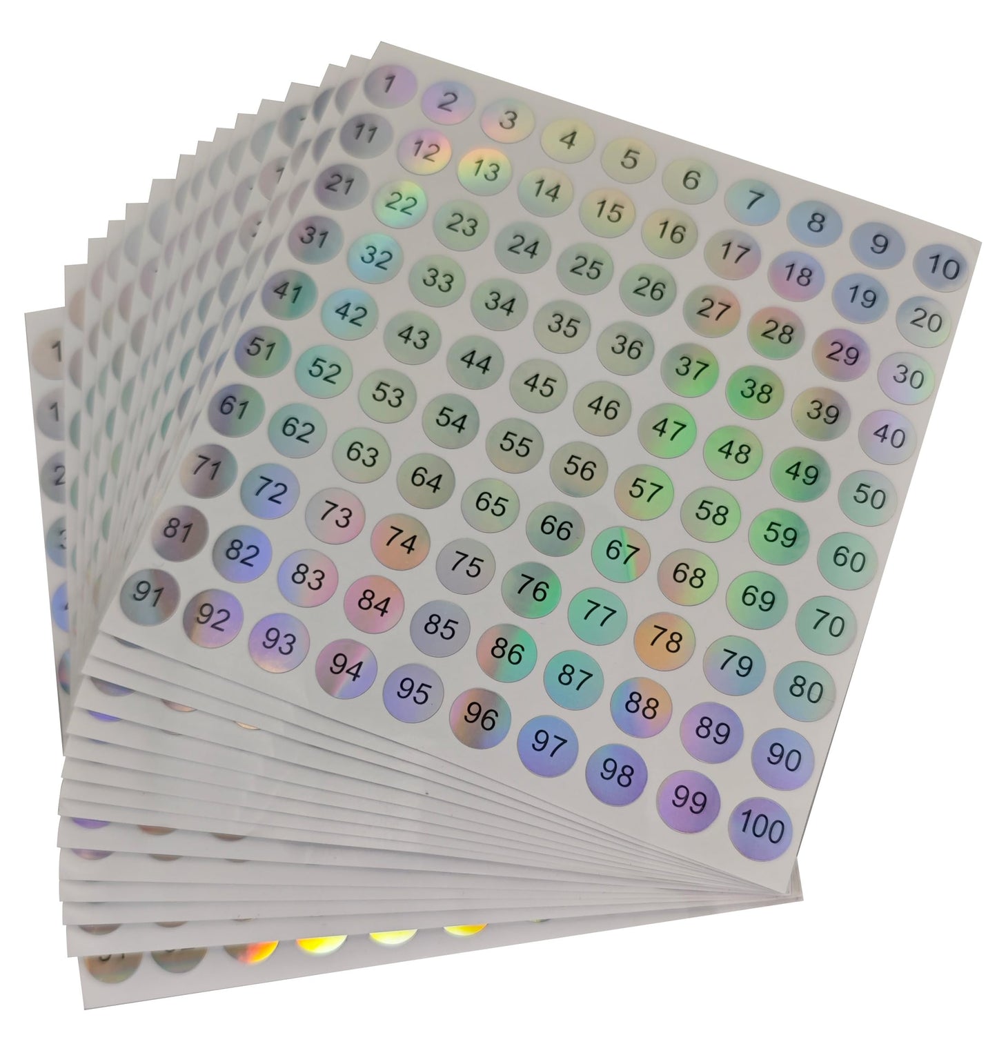 15PCS 1 to 100 Reflective Laser Small Circular Continuous Digital Stickers/self-Adhesive Inventory Storage Organization Label Stickers, Durable and Easy to Stick Reflective Numbers