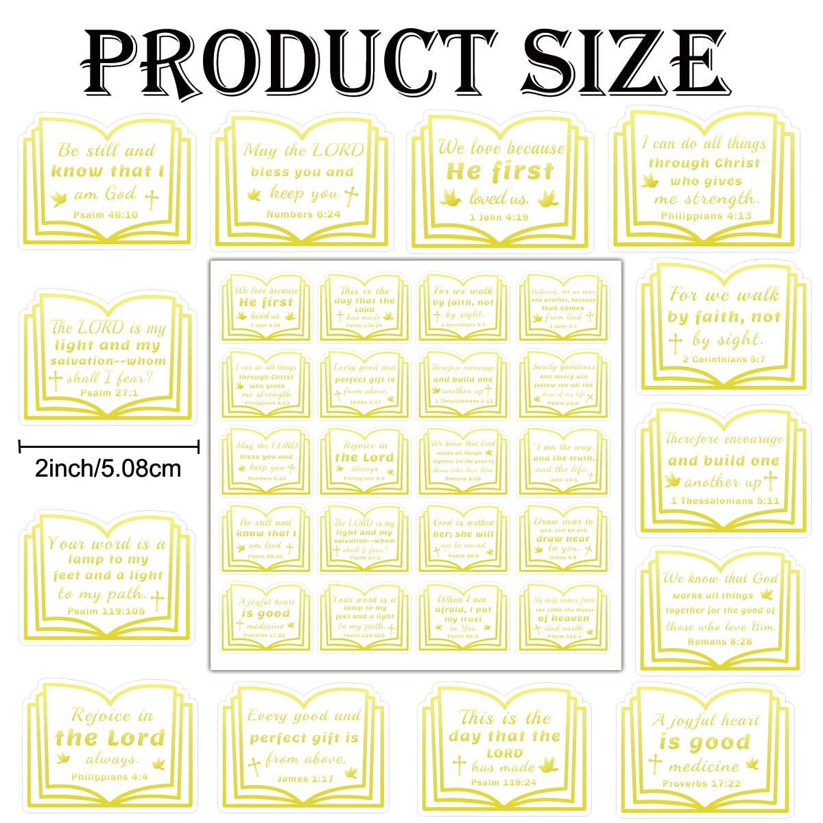 Bible Quote Gold Foil Stickers - Faith Motivational Christian Verses Jesus Inspirational Labels 2 Inch Religious Bible Verse Envelope Seals for Christmas, Holiday,Envelope Seals Decor 200 Pcs (Gold)