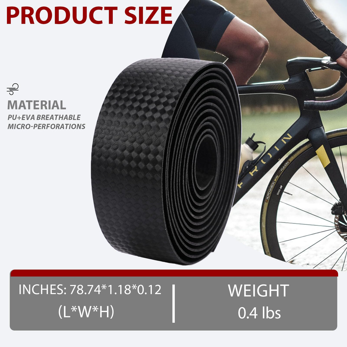 Road Bike Handlebar Tape, Anti-Slip PU EVA Bar Tape, Textured Bicycle Grip Wrap for Road & Gravel Bikes, Thickened Shock Absorbing Handlebar Tape with Bar End Plugs