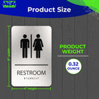 ADASigns Unisex Restroom Sign - 6x9" Brushed Aluminum Braille & Tape