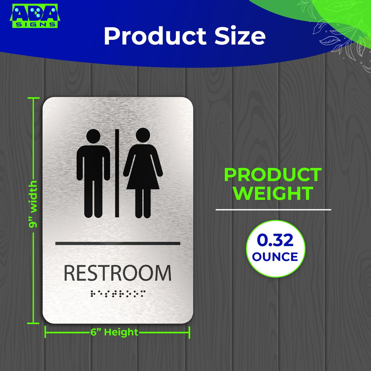 ADASigns Unisex Restroom Sign - 6x9" Brushed Aluminum Braille & Tape