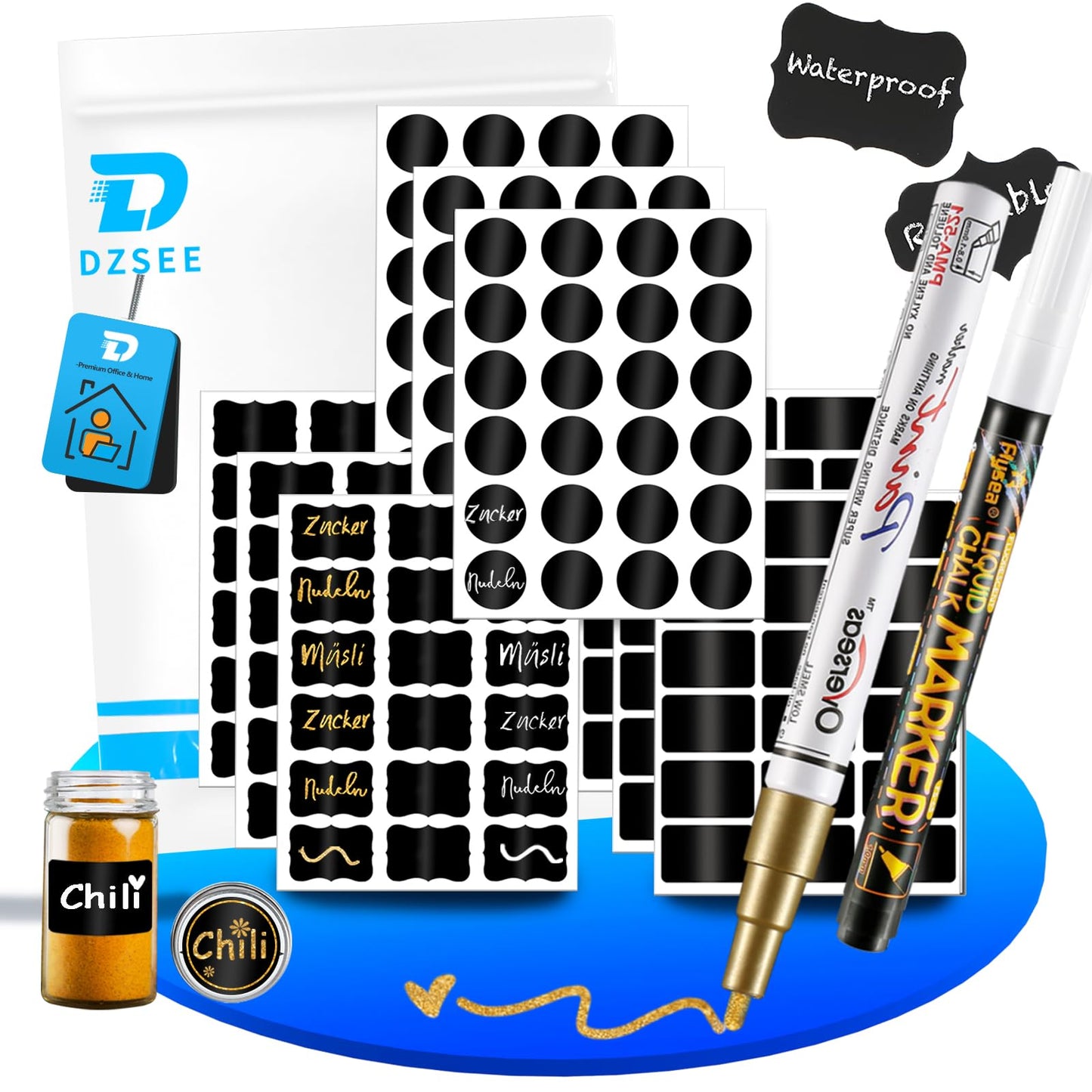Chalkboard Labels, 120 Pcs Reusable Chalk Sticker Labels with Liquid Chalk Marker, Waterproof Chalkboard Stickers for Jars, Storage Bins, Kitchen, Parties, Weddings, Craft Rooms 1 Count (Pack of 6) 120 PCS, Multiple Shapes