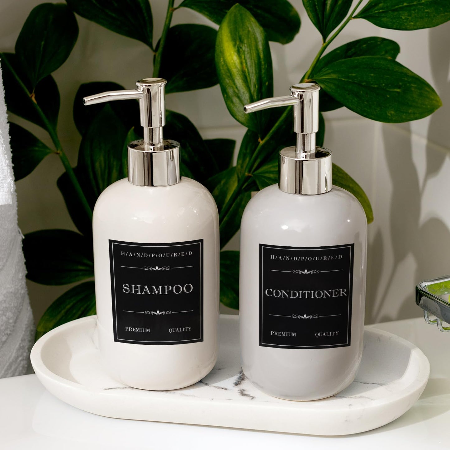 Waterproof Labels for Bottles, Ymapinc 30Pcs Removable Bathroom Organization Labels Stickers for Shampoo/Conditioner/Body Wash, Black Toiletry Labels for Plastic/Glass Bottles