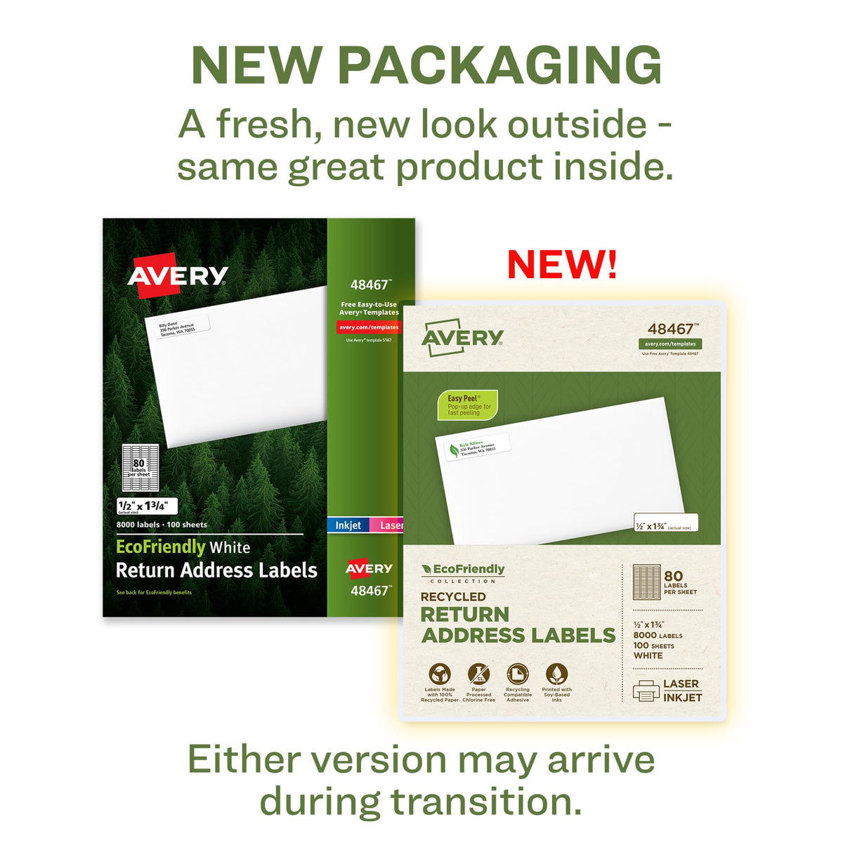 Avery® EcoFriendly Recycled Return Address Labels, 1/2" x 1-3/4", White, Permanent Label Adhesive, 8,000 Printable Labels (48467) 8,000 labels 1/2" x 1-3/4"
