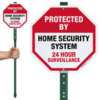 SmartSign 10" x 10" 'Protected By Home Security System 24 Hour Surveillance' Yard Sign with 3 ft Stake, 40 mil Aluminum 3M Laminated Engineer Grade Reflective, Red/Black/White Reflective Aluminum Sign with 3' Stake