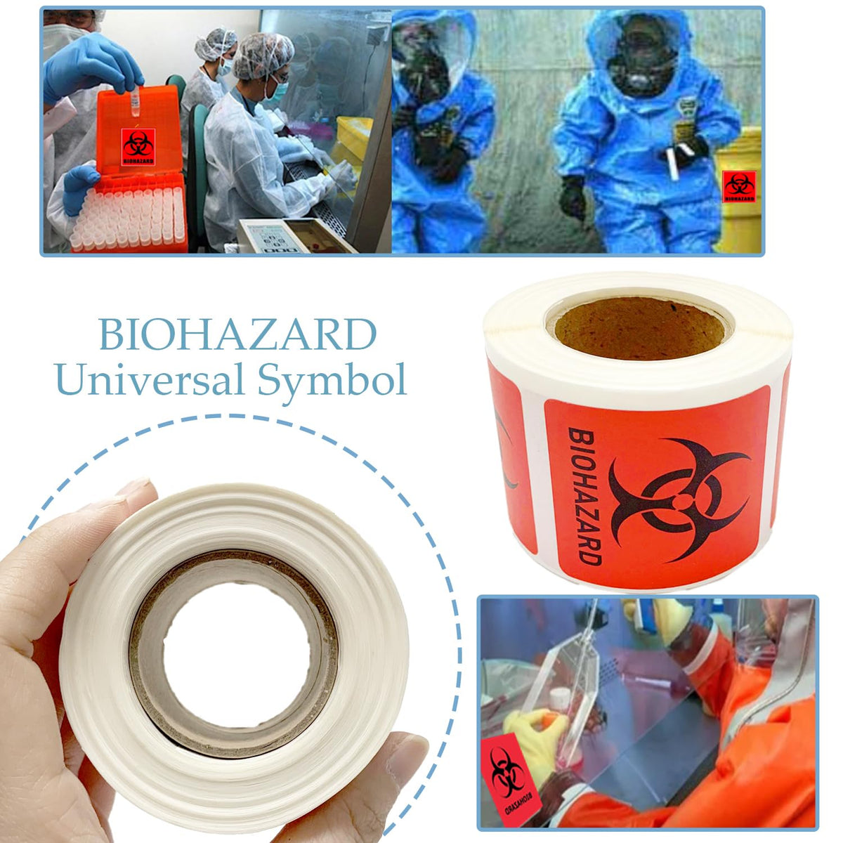 Biohazard Danger Safety Warning Label - 2"x 2" Waterproof Self Adhesive Decal Sign Sticker, High TEMP Resistance (250 PCS/Roll)