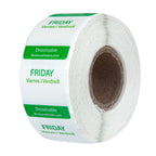 Restaurantware RW Smart 1 Inch x 1 Inch Food Rotation Labels 3500 Dissolvable Food Safety Labels - Premium Trilingual Paper Day Of The Week Labels For Food Storage Or Prep Weekly 7-Day