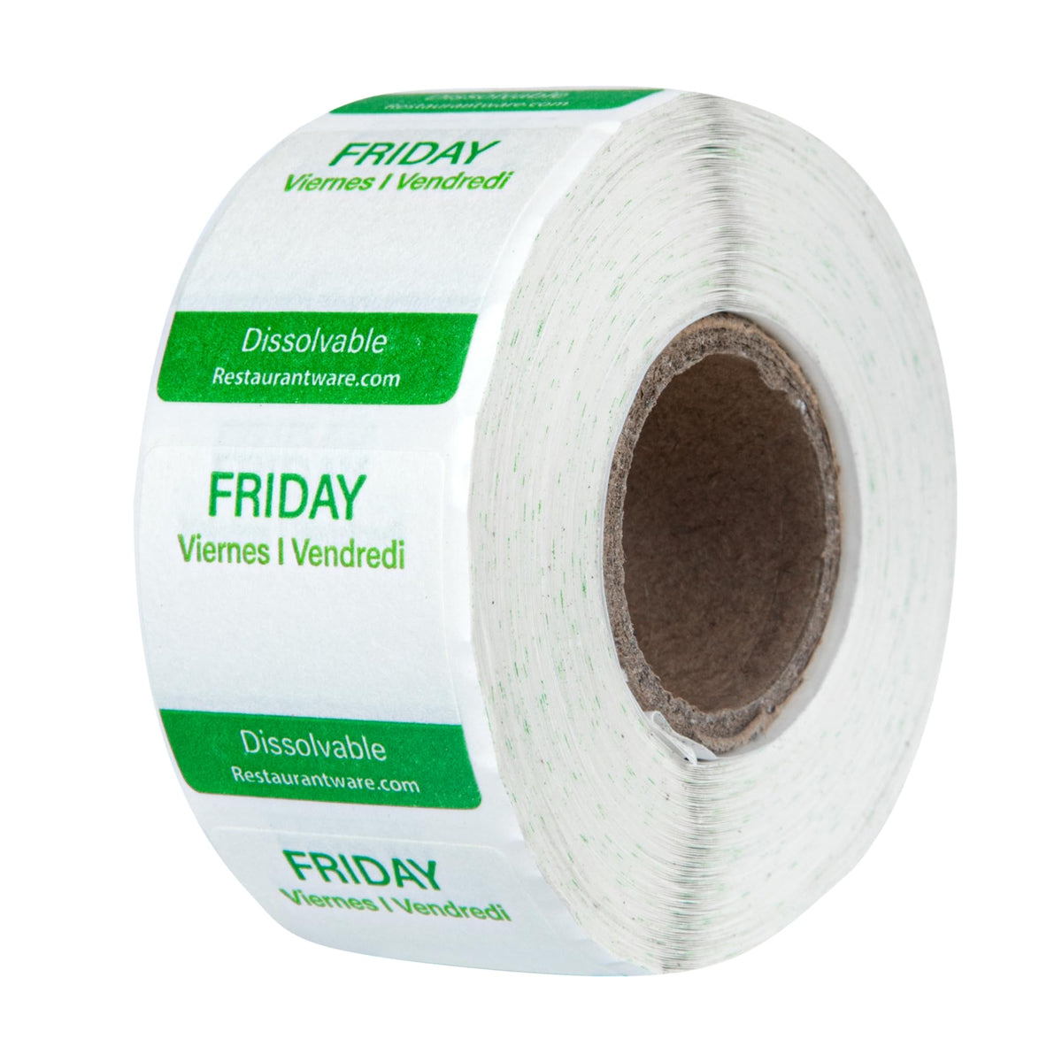 Restaurantware RW Smart 1 Inch x 1 Inch Food Rotation Labels 3500 Dissolvable Food Safety Labels - Premium Trilingual Paper Day Of The Week Labels For Food Storage Or Prep Weekly 7-Day