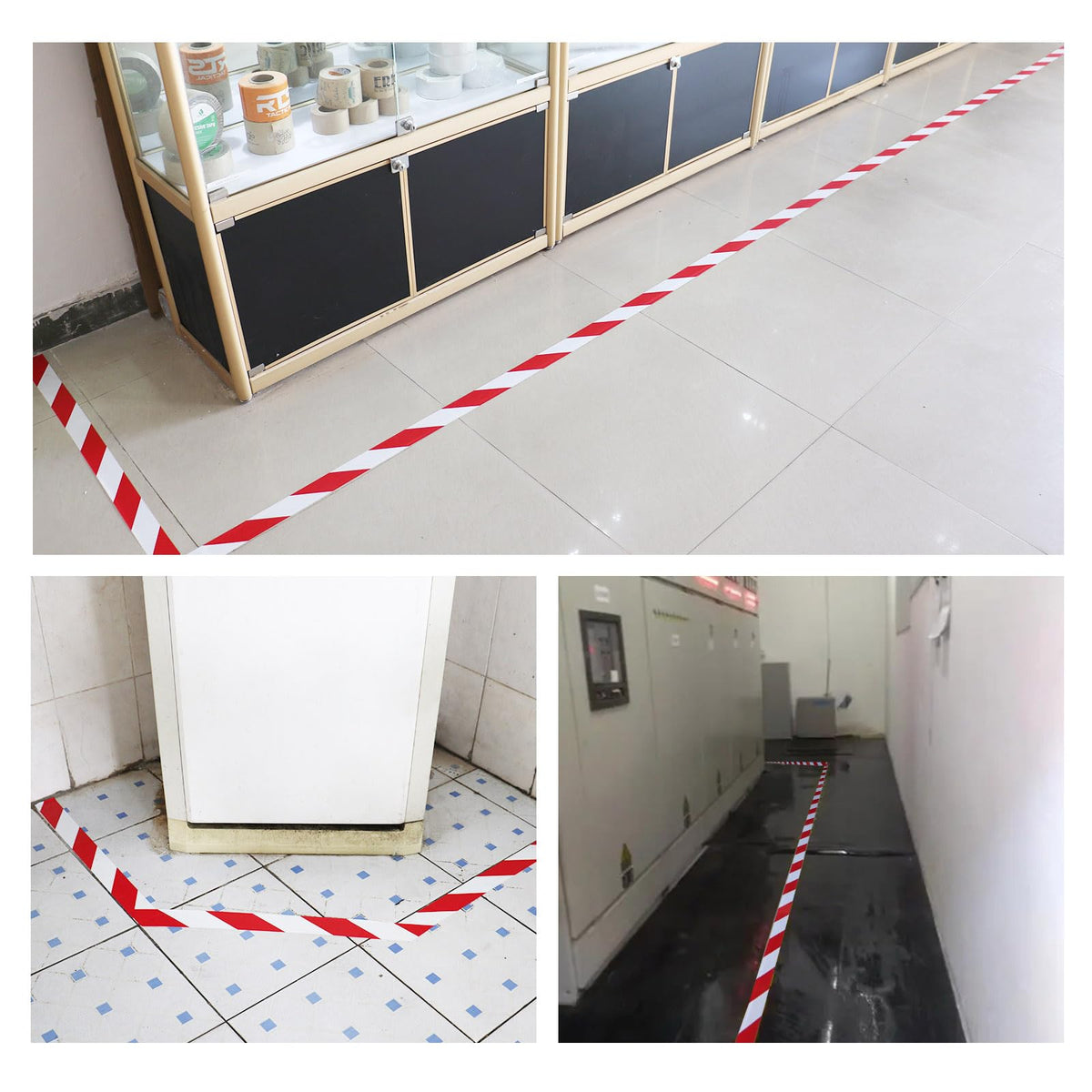 BOMEI PACK Floor Marking Tape 4 Inch x 108FT Red & White Warning Safety Stripe Tape for Walls, Floors, Pipes, Warterproof Caution Tape Ideal for Marking Hazardous Areas, Equipment