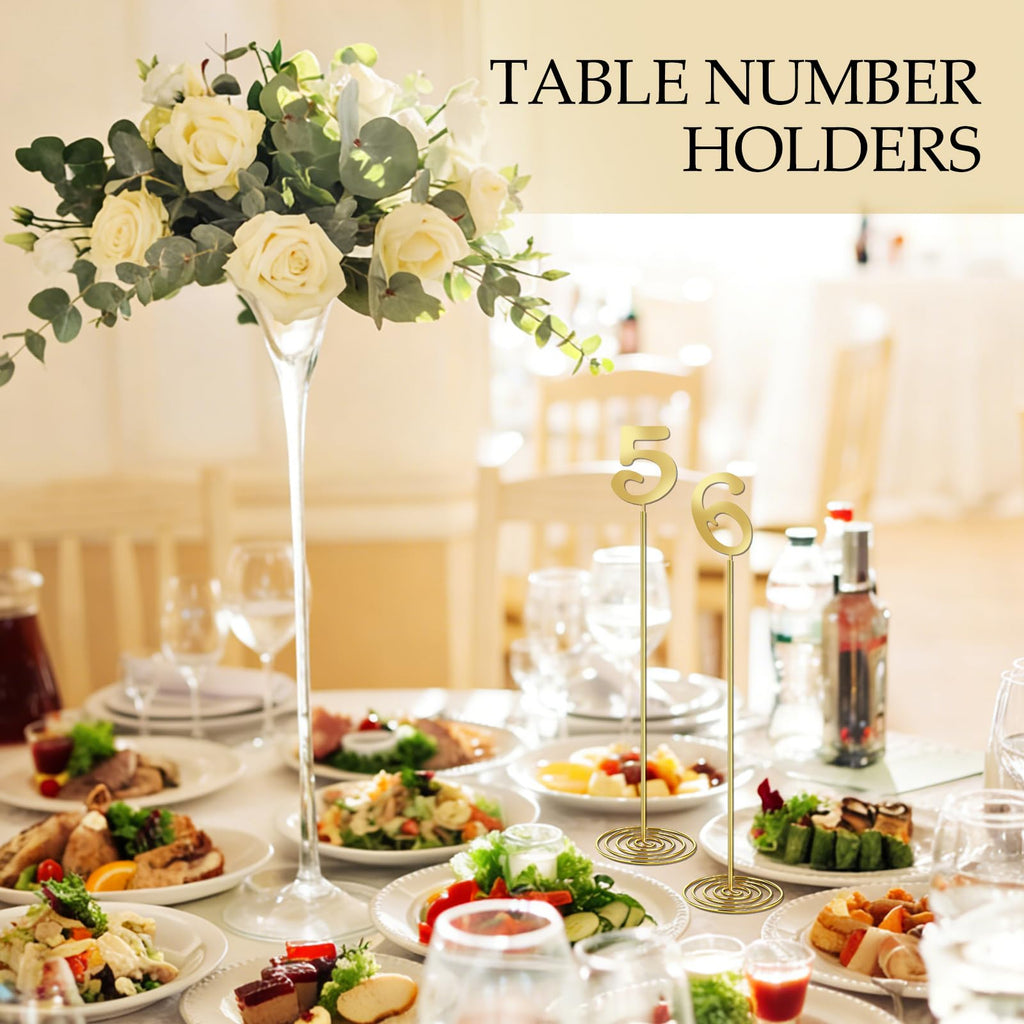 10 Pcs Metal Table Numbers with Sturdy Holder Base 12 Inch Stainless Steel Party Desk Figure Gold 1-10 Table Numbers for Wedding Reception Party Banquet Catering Event