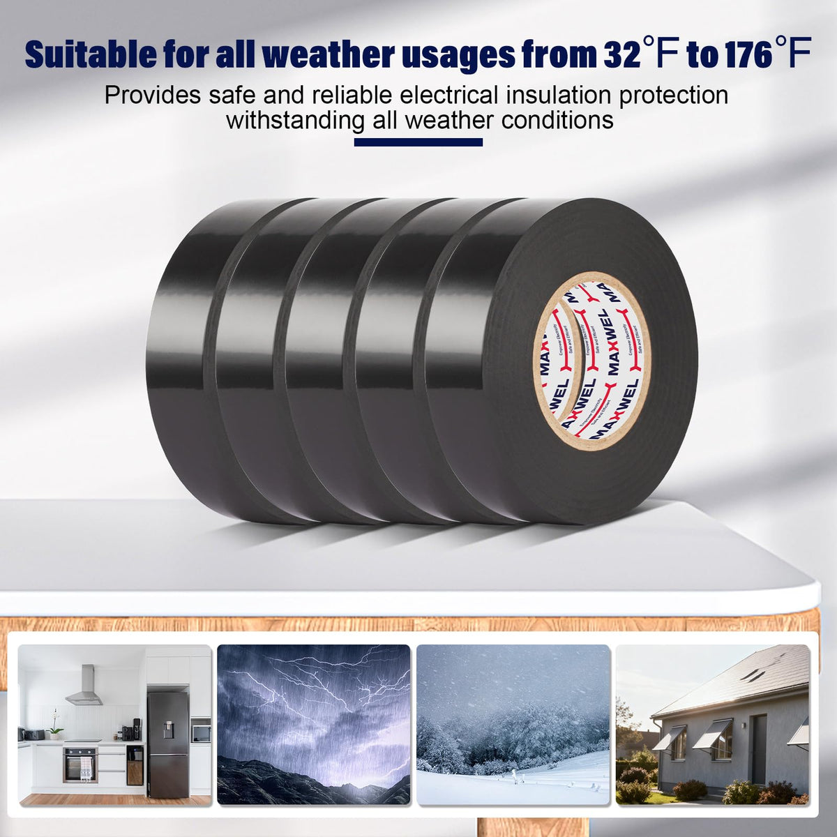 5 Rolls PVC Black Electrical Tape – Vinyl Professional Electric Tape, Waterproof, Flame Retardant, 3/4 in x 66 ft per Roll, Multipurpose Wire & Cable Insulation for Home, Auto & Industrial Use 5