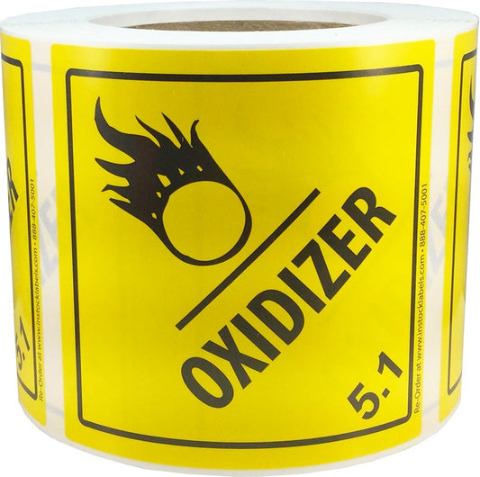 Hazard Class 5 D.O.T. Oxidizer Labels 4x4 Inch Square 500 Adhesive Labels