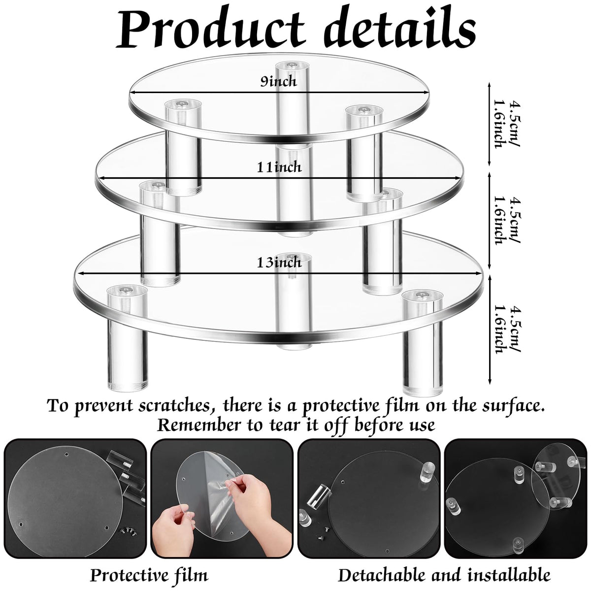 Lineshading 3 Pcs Round Acrylic Display Riser Clear (9'', 11'', 13'') 9'',11'',13''