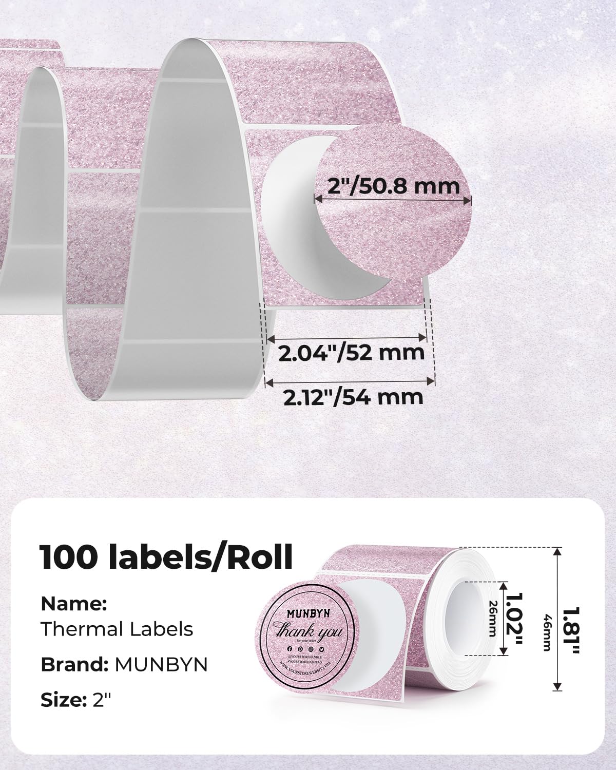 2" Glitter Thermal Labels 100 Labels/Roll+2" Holographic Round Thermal Labels 400 Labels/Roll