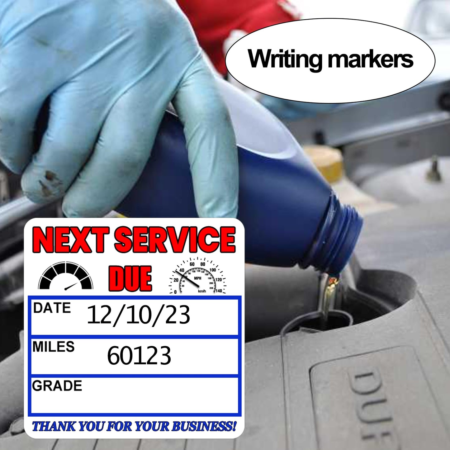 100 Pcs Static Cling Blue Oil Change Stickers 2 x 2 Inch - Service Reminder Labels Auto Maintenance Next Service Due Reminder Stickers Labels for Car Vehicle Windows