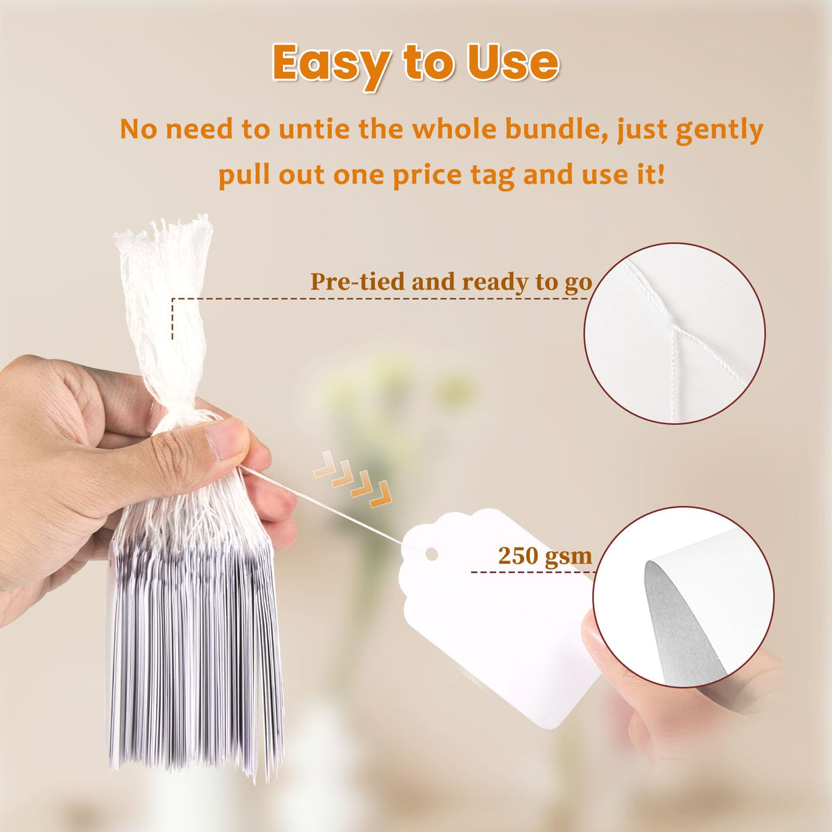 2.8x1.7 White Price Tags with String 500 Pcs, Gift Tags 2.8x1.7