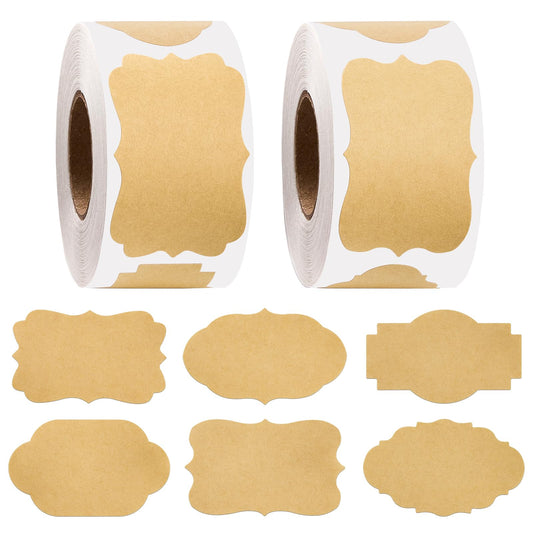 600 PCS Kraft Label Stickers for Canning Jars, 2 x 1.2 Inches Small Self-Adhesive Blank Bottle Labels for Gift Tags, Cosmetics, Mason Jars, Food Storage Containers