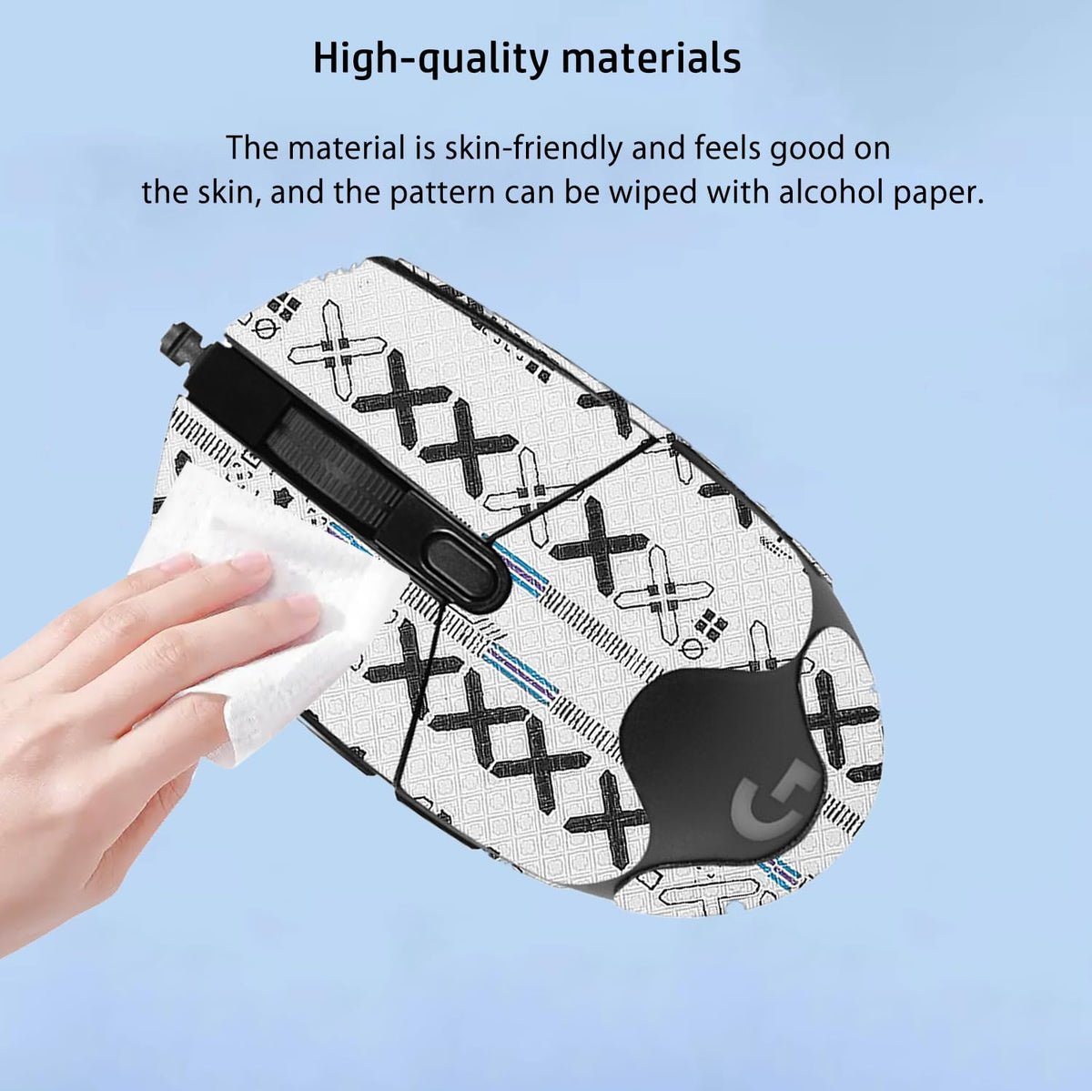 NOUKAJU Mouse Grip Tape Full Coverage for Logitech G203, Mouse Anti Slip Grip Tape,Self-Adhesive PreCut Sweat-Resistant Professional Mice Upgrade Kit(White)
