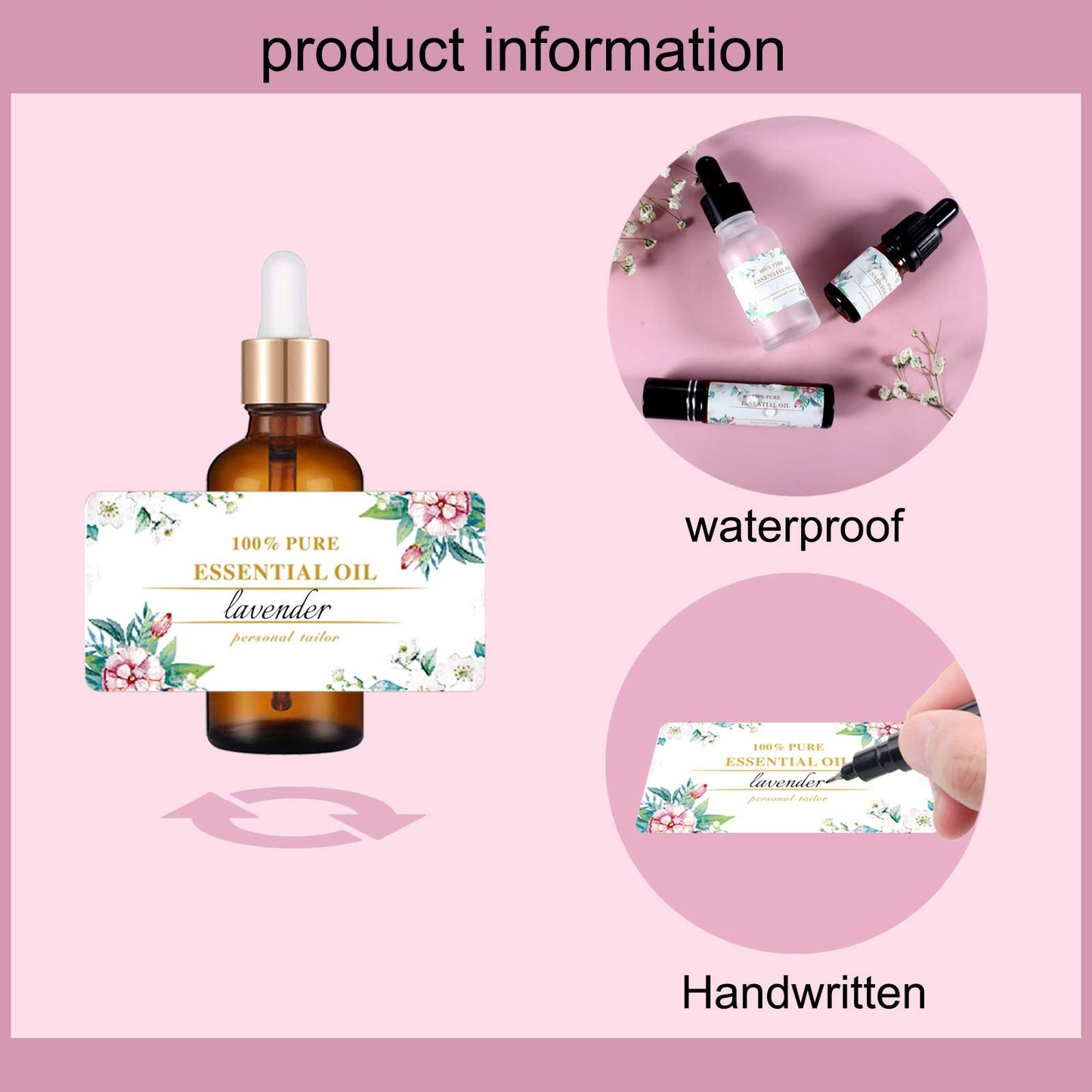 Essential Oil Labels Stickers, Suitable for 5ml 10ml 15ml 20ml 30ml Essential Oils Standard Bottles Waterproof Labels(100 PCS) (large A) Large A