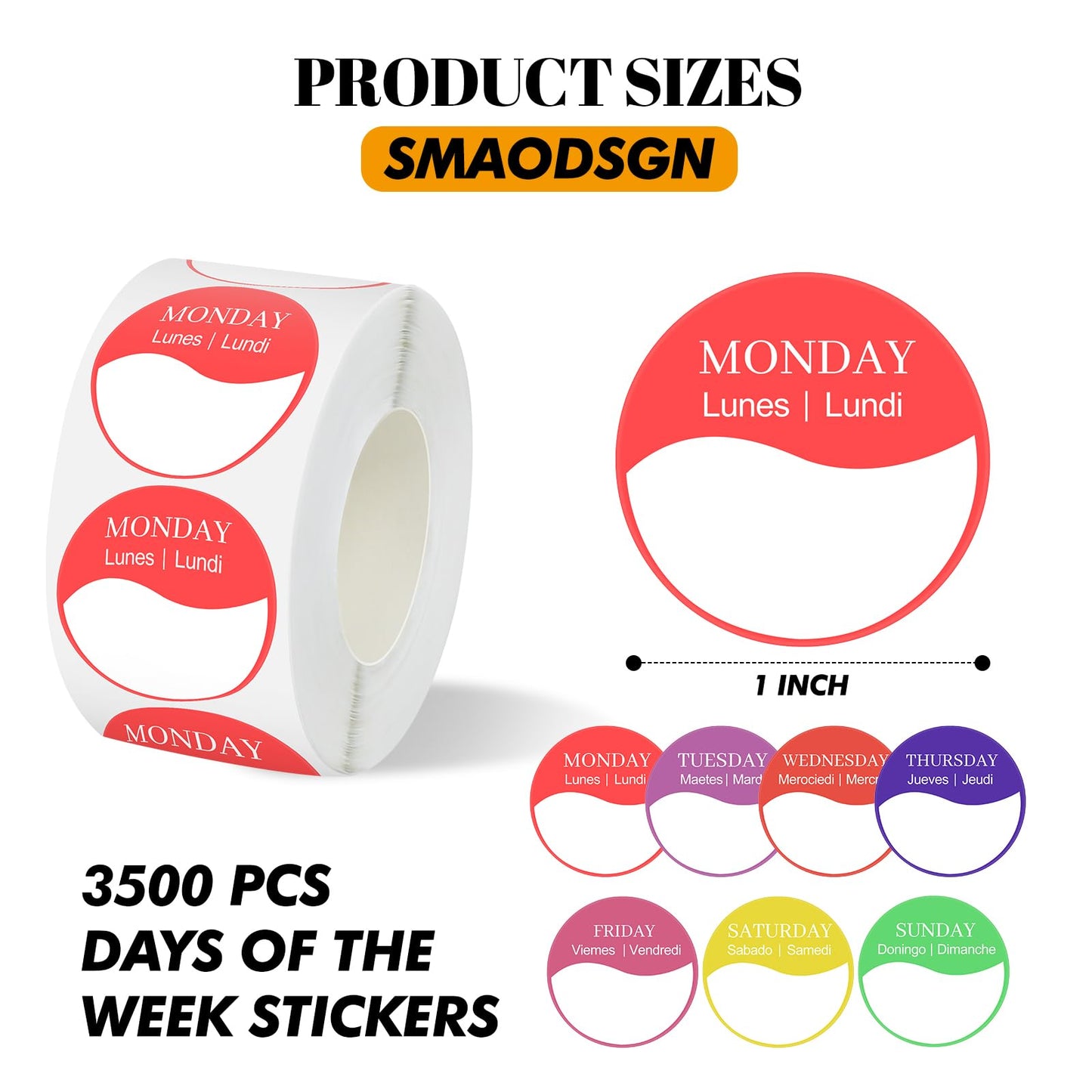 3500 Pcs Days of The Week Stickers Removable Day Label Dispenser Suit for 3/4 Inch 1 Inch Writable Stickers Storage Day Dots Food Labels Organizer for Food Container Freezer Restaurant Meal Prep