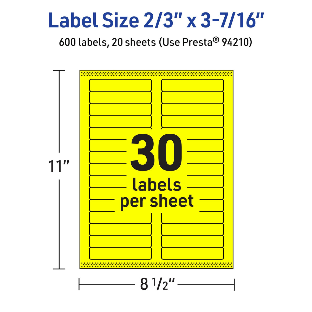 Avery® Printable Rectangle Labels, Sure Feed® Technology, 2/3" x 3-7/16", Neon Yellow Labels, Laser/Inkjet Printable, 600 Total, Great for Mailing and Packaging 600 labels