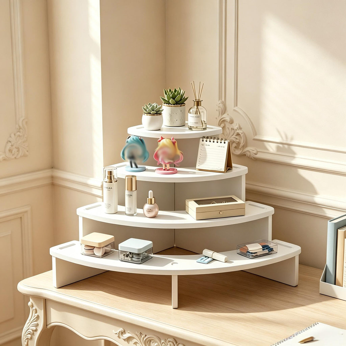 4 Tier Dessert Stands,Buffet Risers Display, White Perfume Shelf