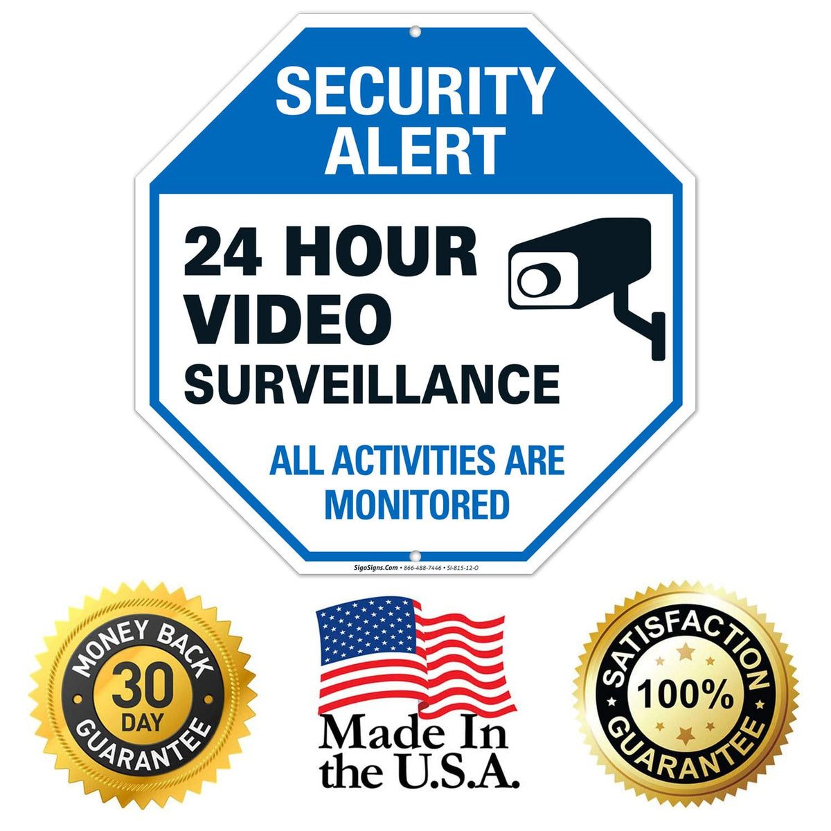Video Surveillance Sign, CCTV Security Alert, Aluminum 12x12 2 PK