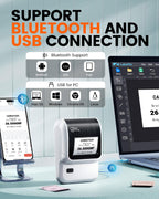 Ponek Label Makers with 1 Roll (100 PCS) Labels, Bluetooth Label Printer White 1 Printer+1 Roll Label