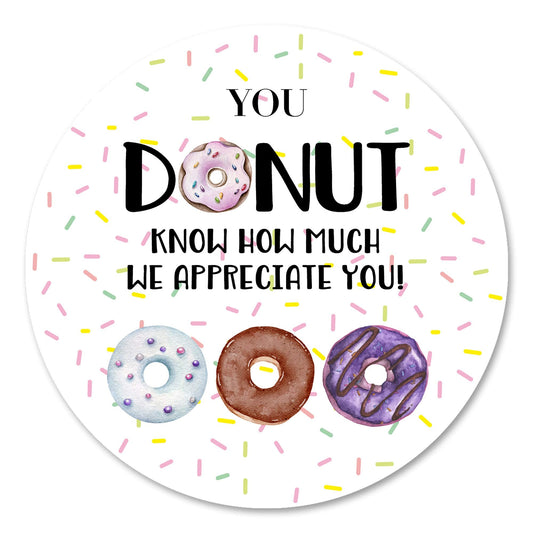 Donut Know How Much We Appreciate You Stickers, 40 2 Inch Teacher, Employee Thank You Appreciation Favor Labels