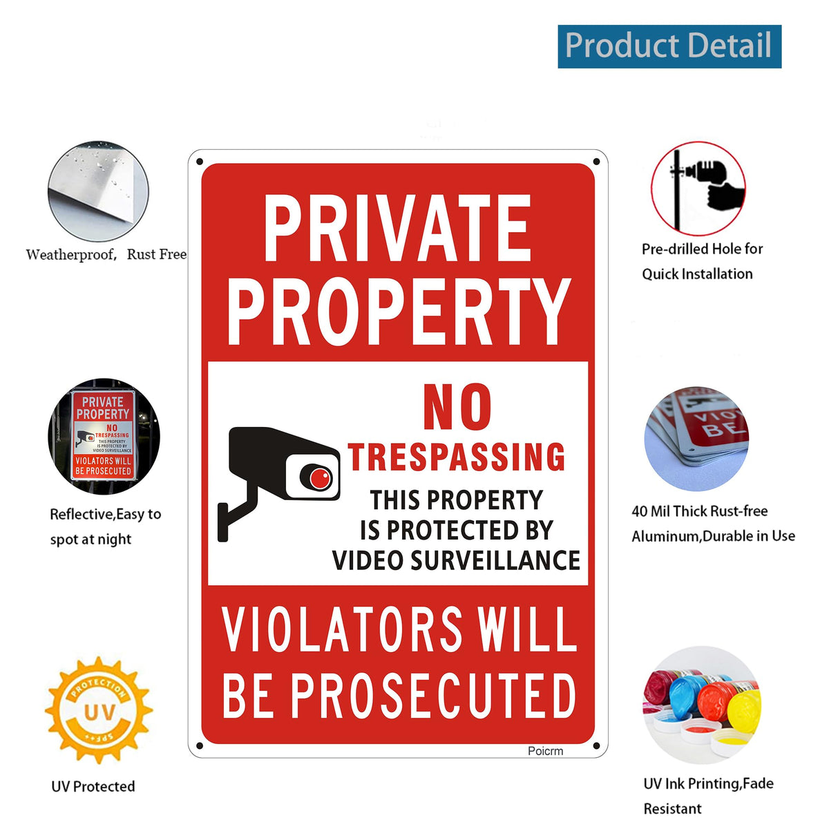 (2 Pack) Large No Trespassing Signs Private Property, Violators Will Be Prosecuted,14"x10".04" Aluminum Reflective Metal Sign,Weather Resistant, Waterproof, Durable Ink, Easy to Mount Red