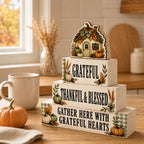 EXY 4 Pcs Pumpkin House Table Decor Fall Rustic Wooden Tiered Tray Decor Thanksgiving Pumpkin